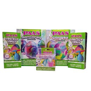 PAAS Easter Egg Decorating Kits 5 Lot Unicorn Color Whip Glitter Cups Air Spray